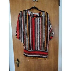 Gold Flava Top Women 16 Plus Stripe All Over Short Sleeve Blouse Stretch Vintage